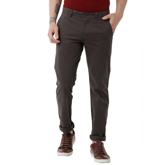 Brown Solid Trouser Slim Fit