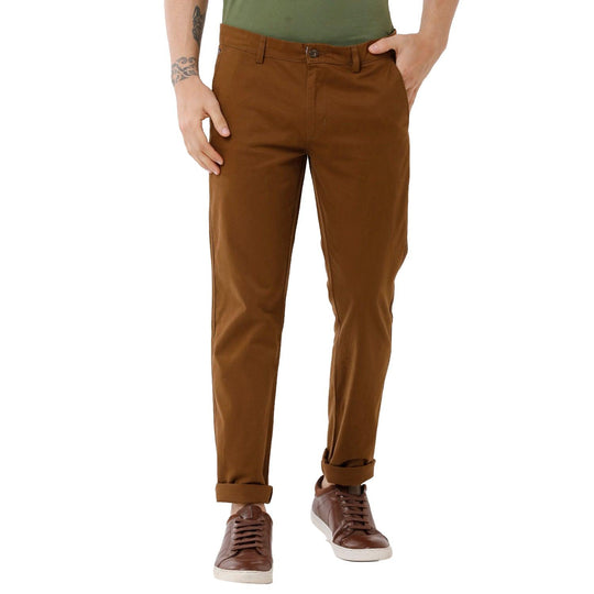 Brown Solid Trouser Slim Fit