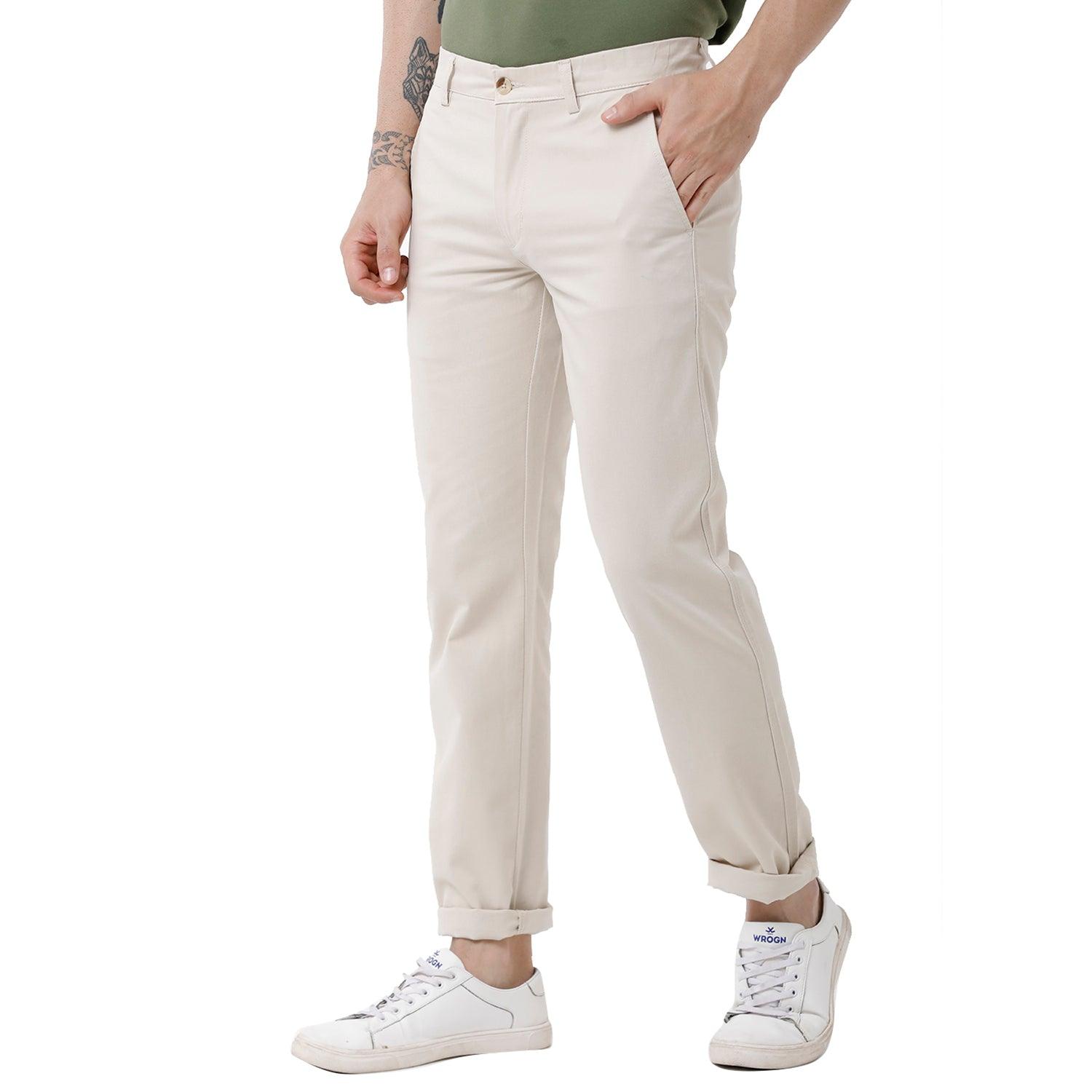 Double Two Slim Fit Men Cream Trouser  258