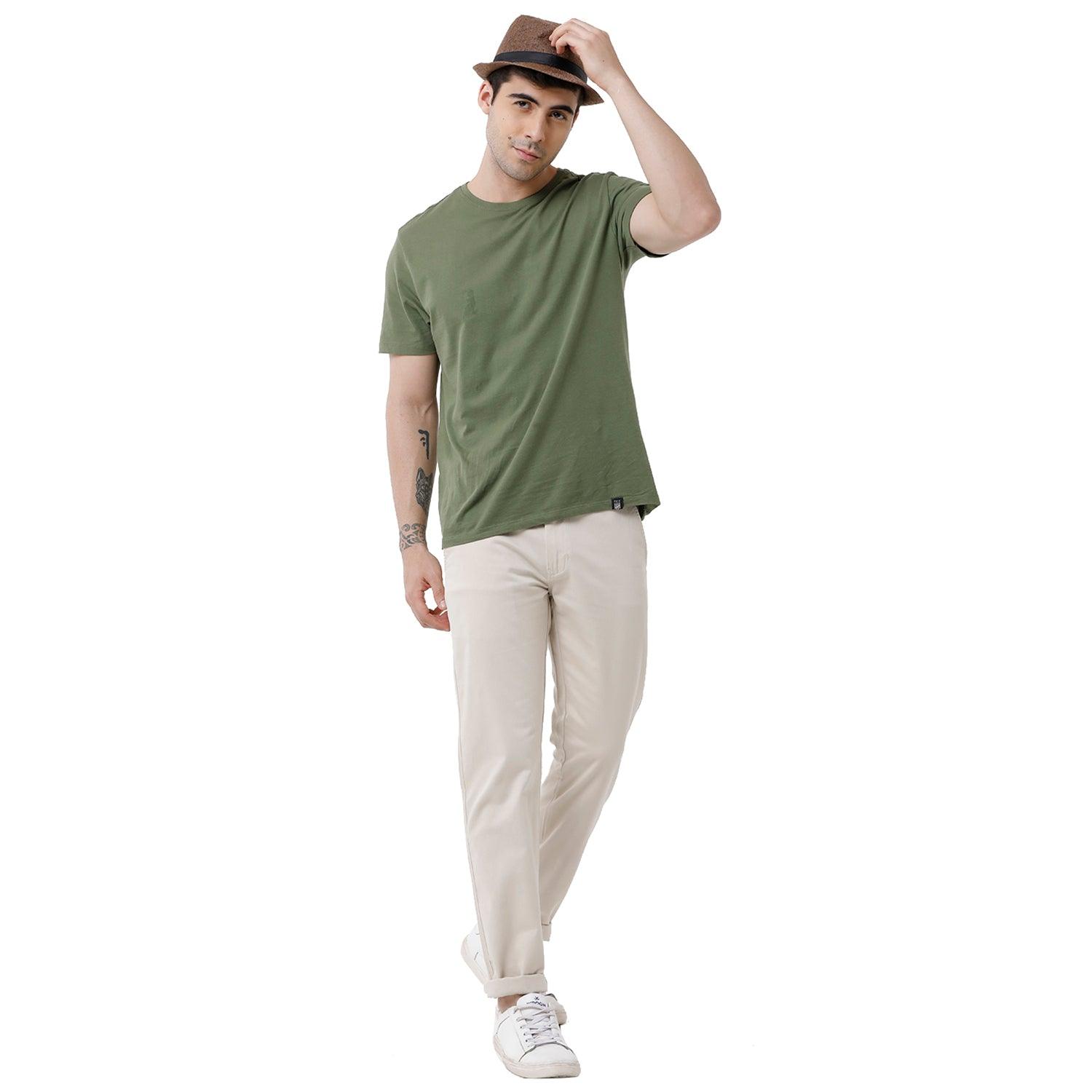 Double Two Slim Fit Men Cream Trouser  258