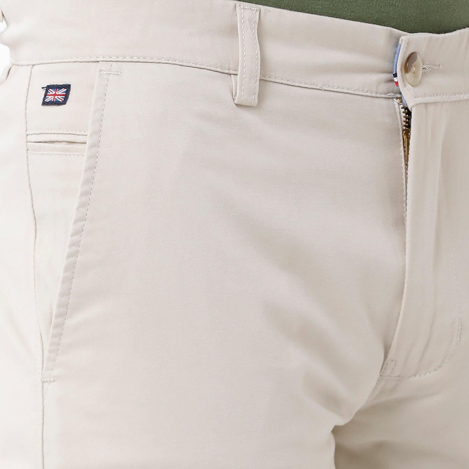 Double two Men Solid Cream Fashion Slim Fit Trouser