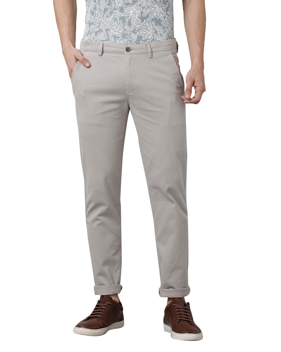 Slim Fit Men Light Grey 100% Cotton Trouser