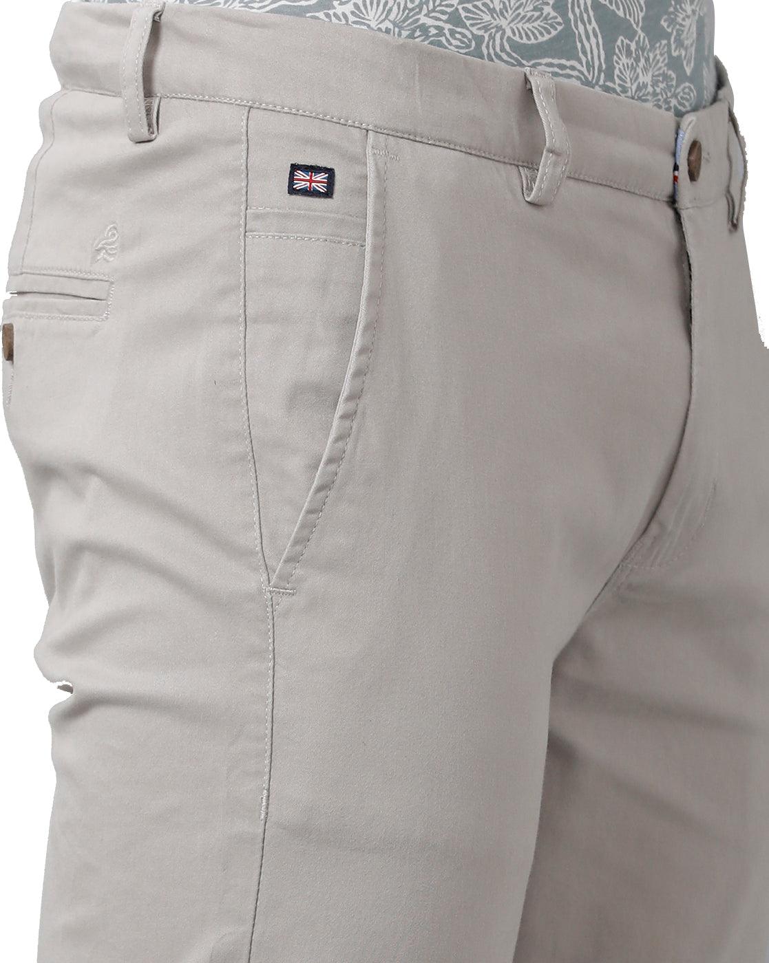 Slim Fit Men Light Grey 100% Cotton Trouser