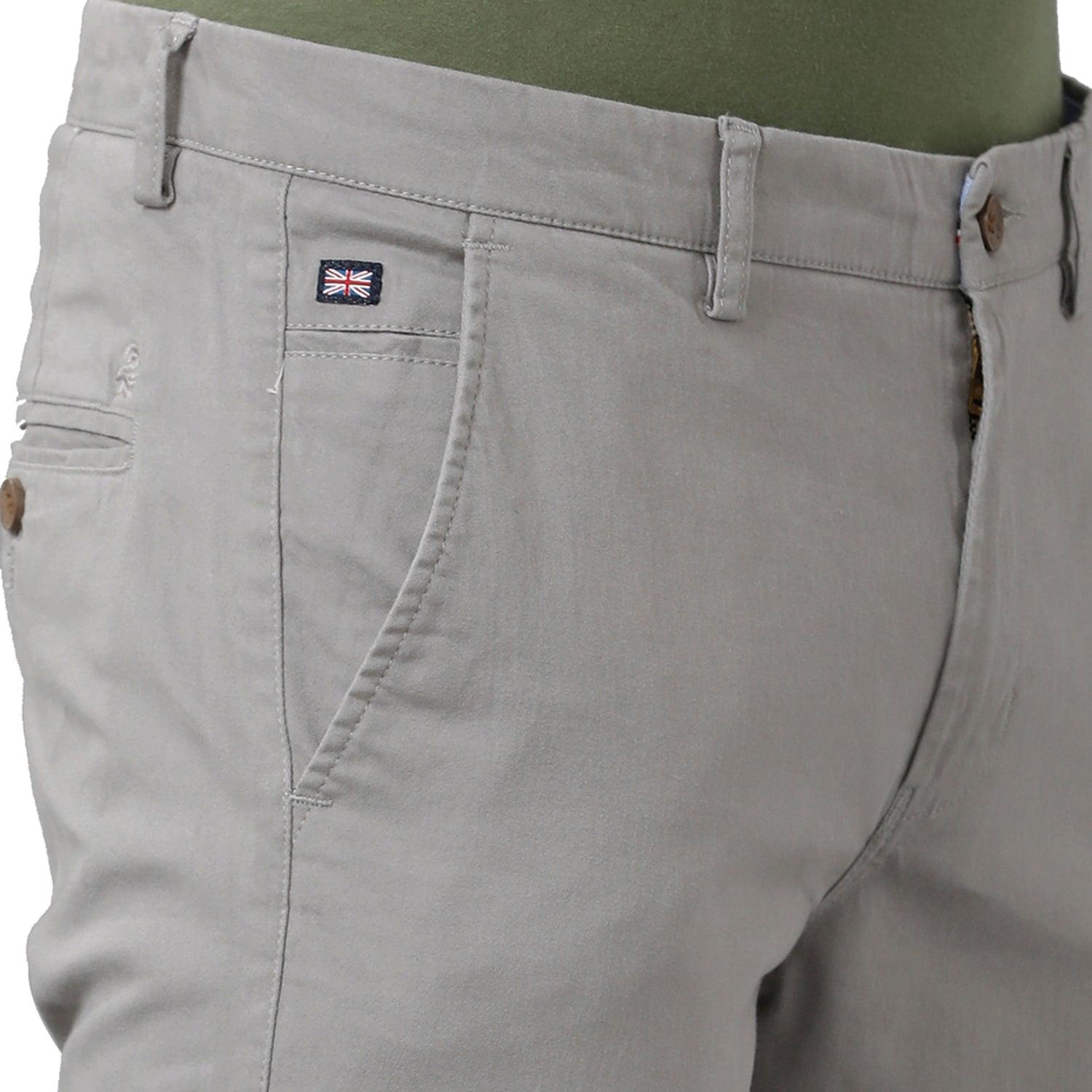 Mid Grey Solid Trouser Slim Fit - Double Two