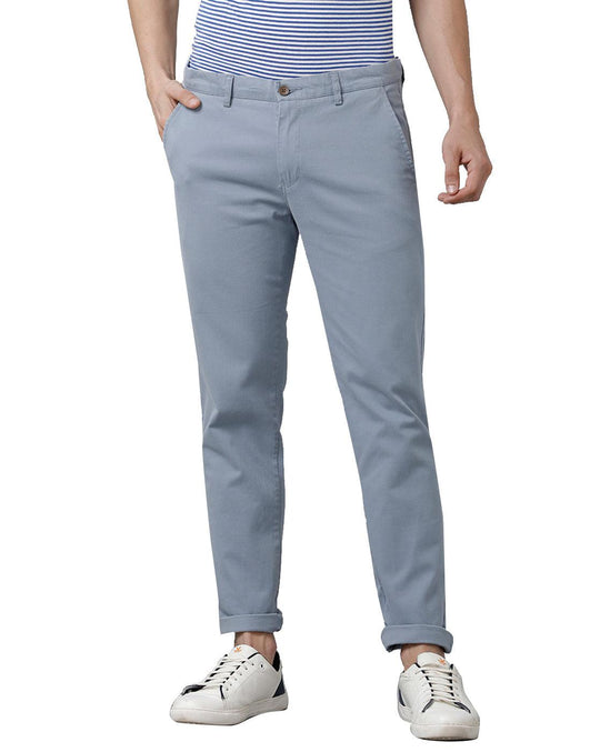 Mid Blue Solid Trouser Slim Fit