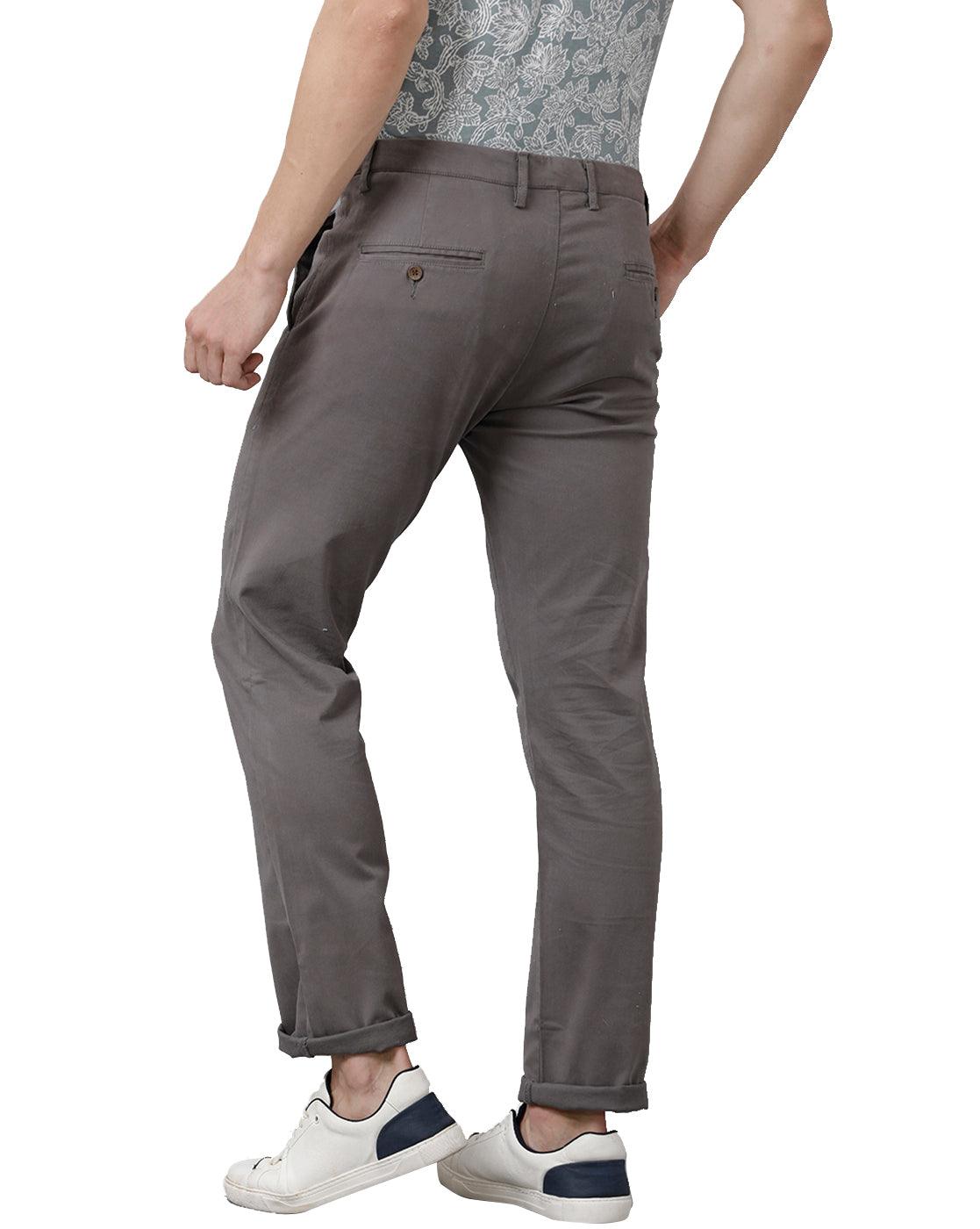 Slim Fit Men Ash Grey 100% Cotton Trouser