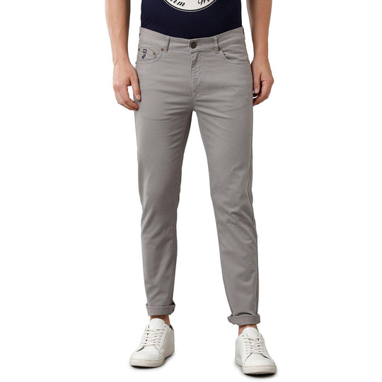Grey Solid Gaberdines Slim Fit