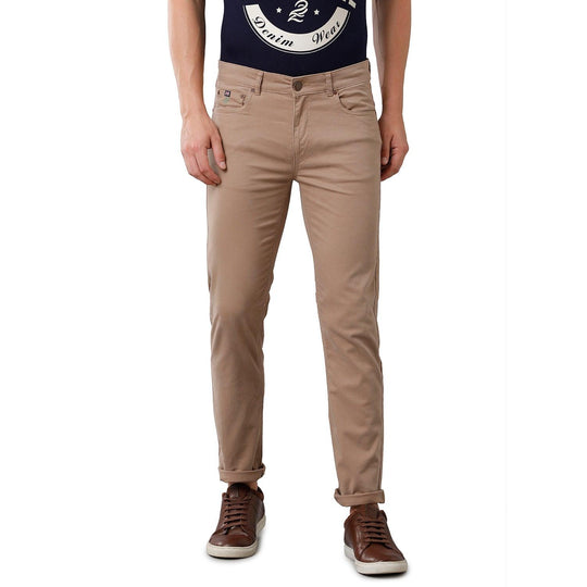 Khaki Solid Gaberdines Slim Fit