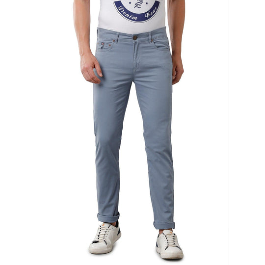 Ocean Blue Solid Gaberdines Slim Fit
