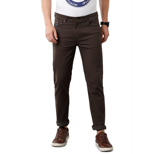 Brown Solid Gaberdines Slim Fit