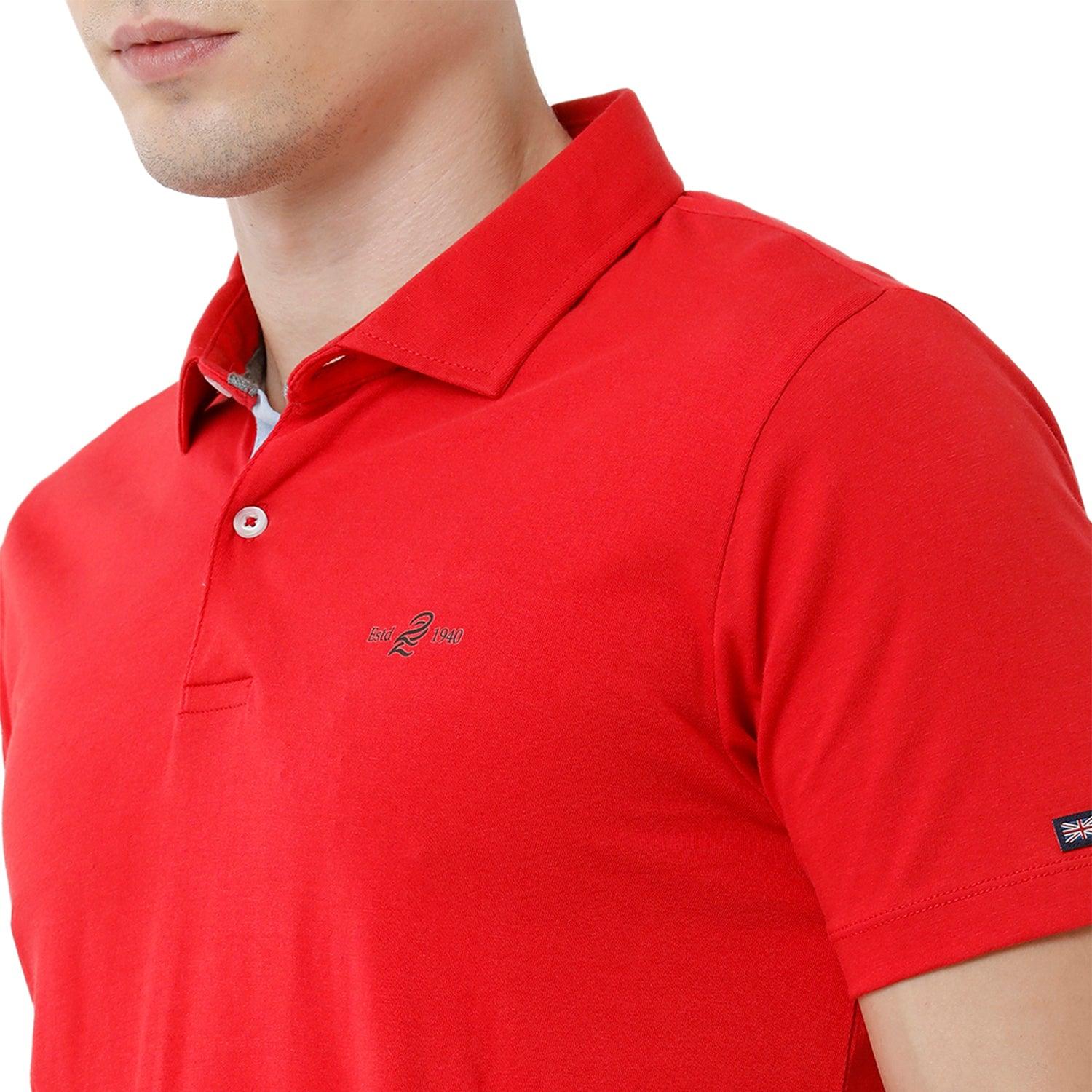 Double Two Solid Polo Neck Red T-shirt
