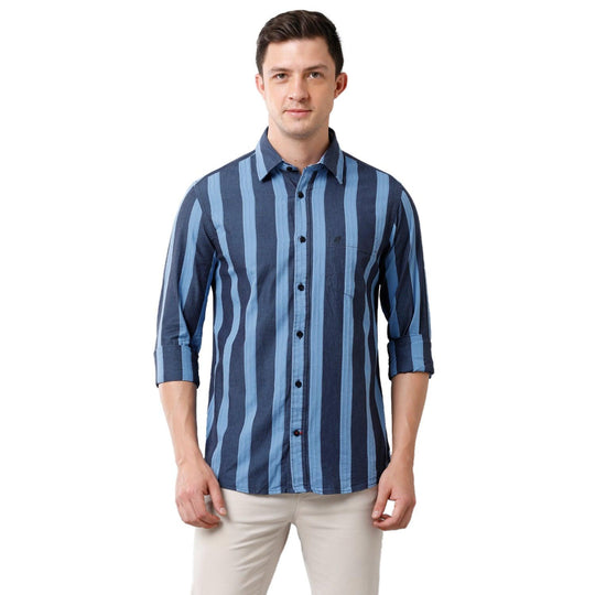 Navy Blue Stripes Casual Shirt Slim Fit
