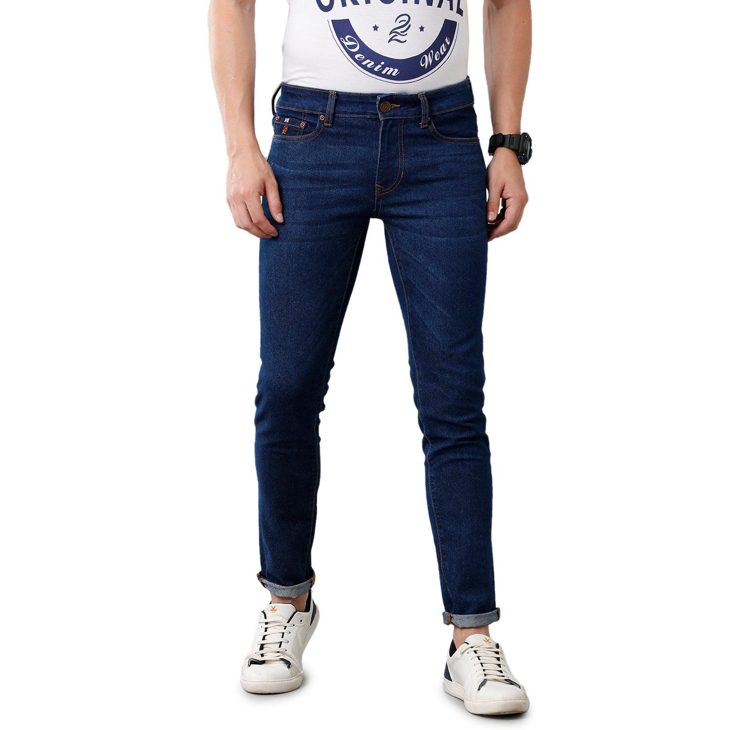 Blue Solid Jeans Lean Fit - Double Two