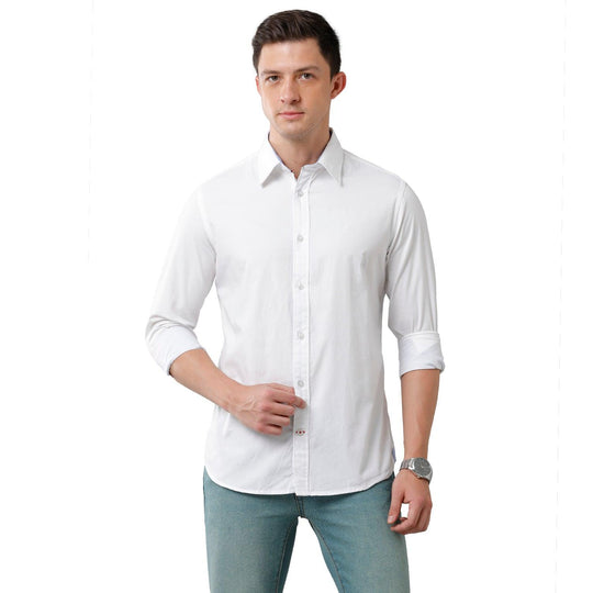White Solid Casual Shirt Slim Fit