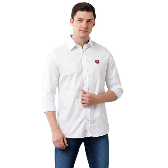 White Solid Casual Shirt Slim Fit