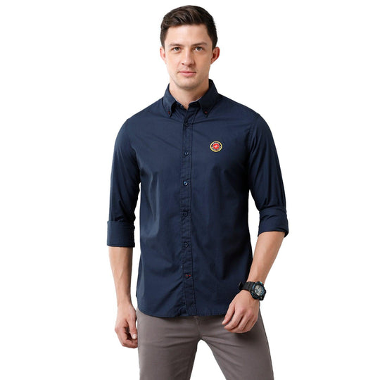 Navy Blue Solid Casual Shirt Slim Fit