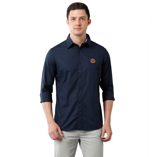 Navy Blue Solid Casual Shirt Slim Fit