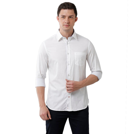 White Solid Casual Shirt Slim Fit