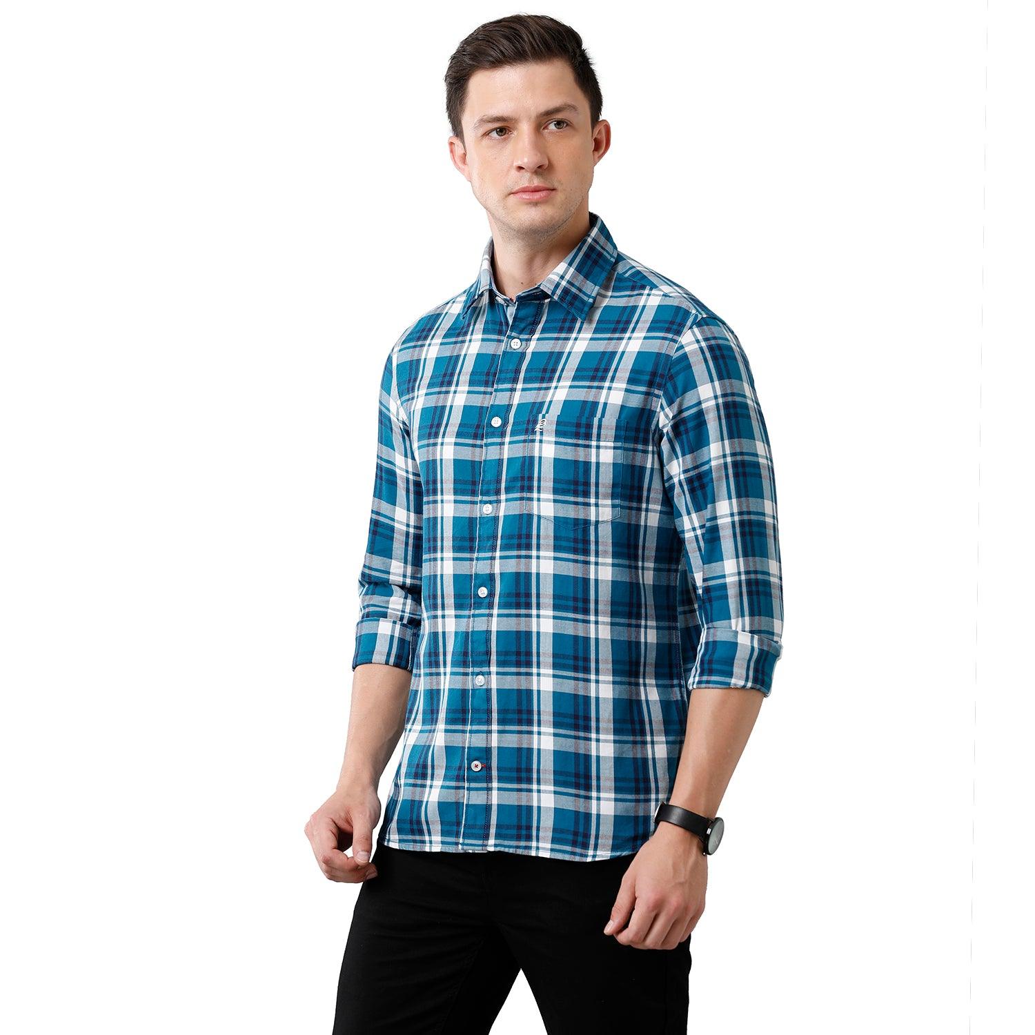 Men Slim Fit Checks Pointed Collar Casual Shirt