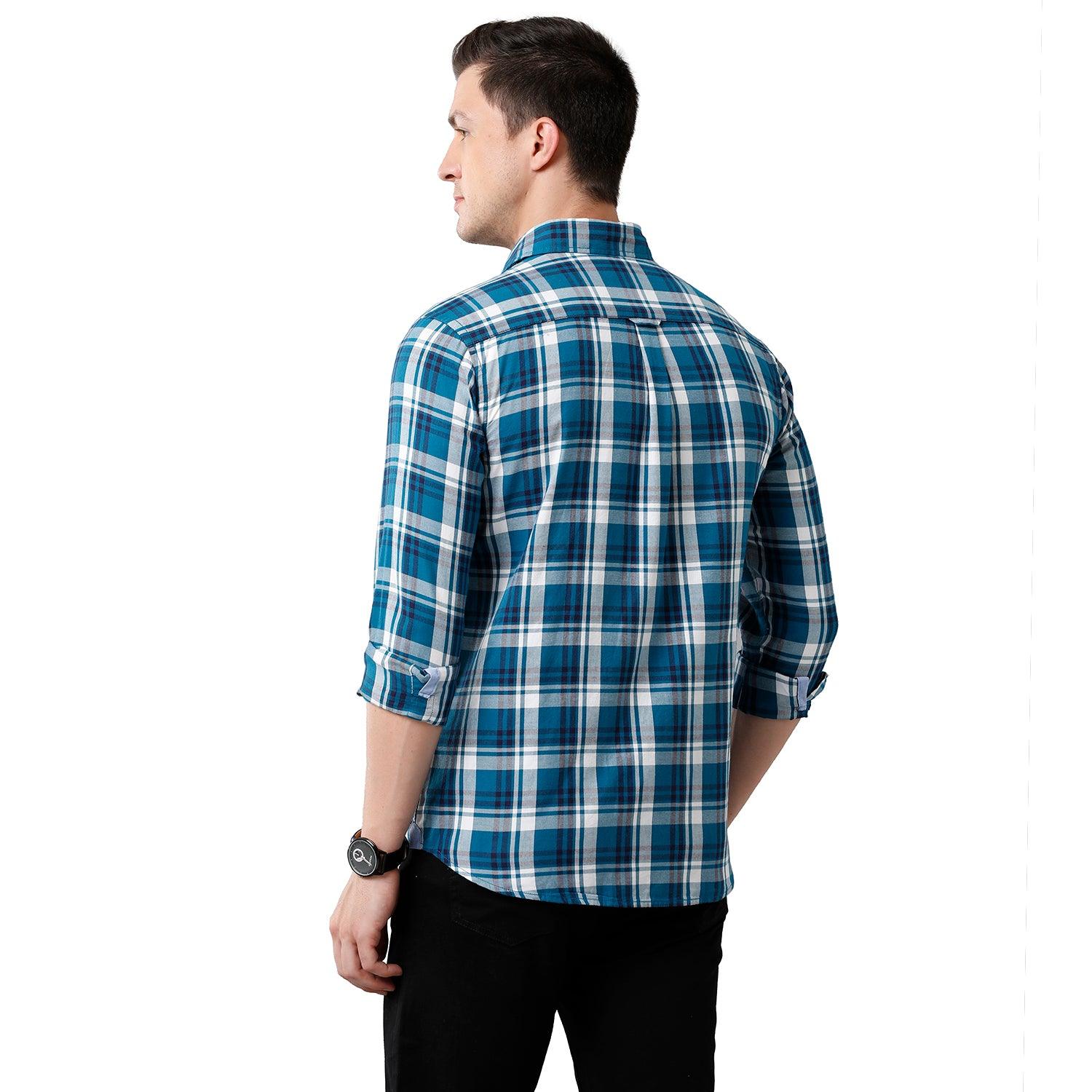 Men Slim Fit Checks Pointed Collar Casual Shirt