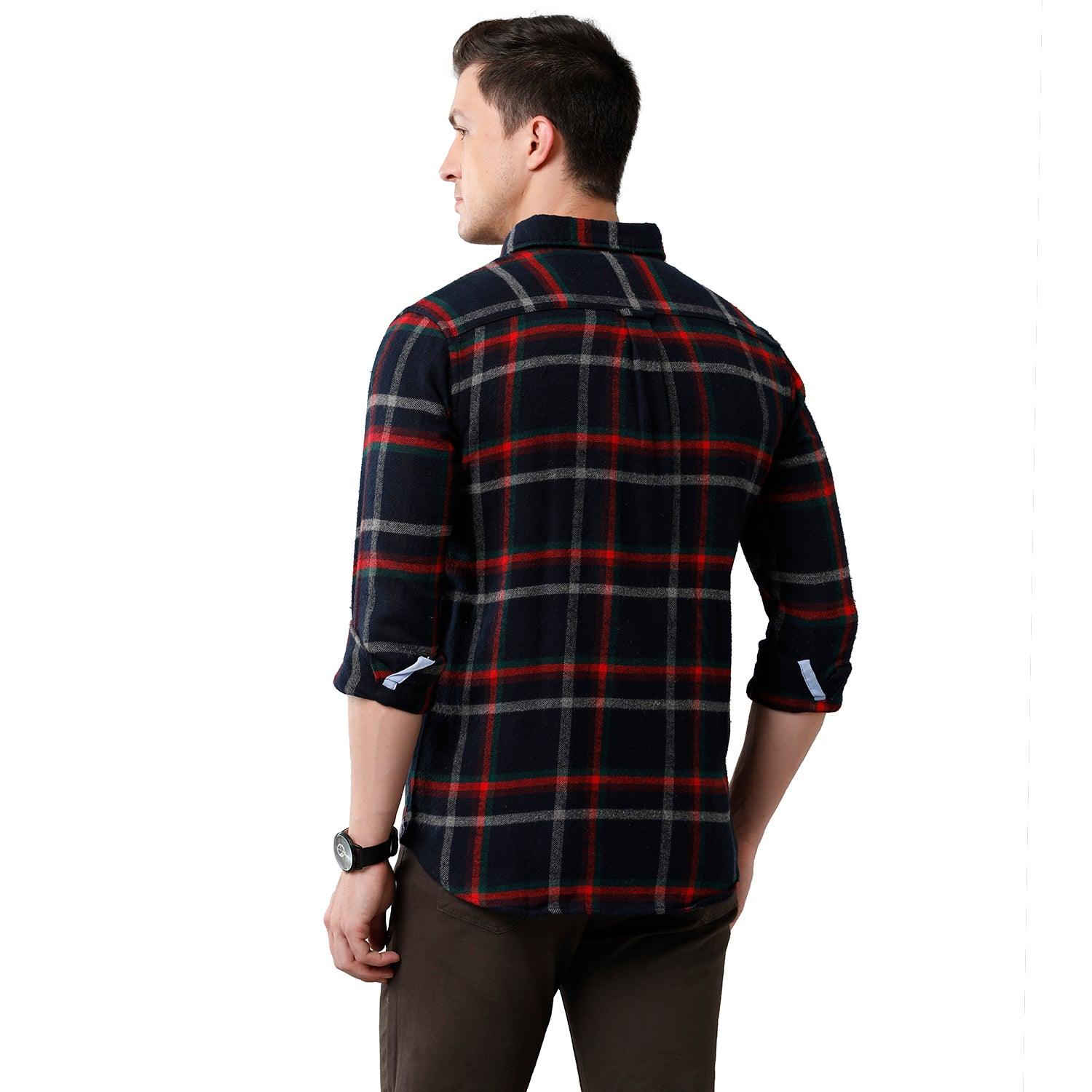 Men Slim Fit Checks Button Down Collar Casual Shirt