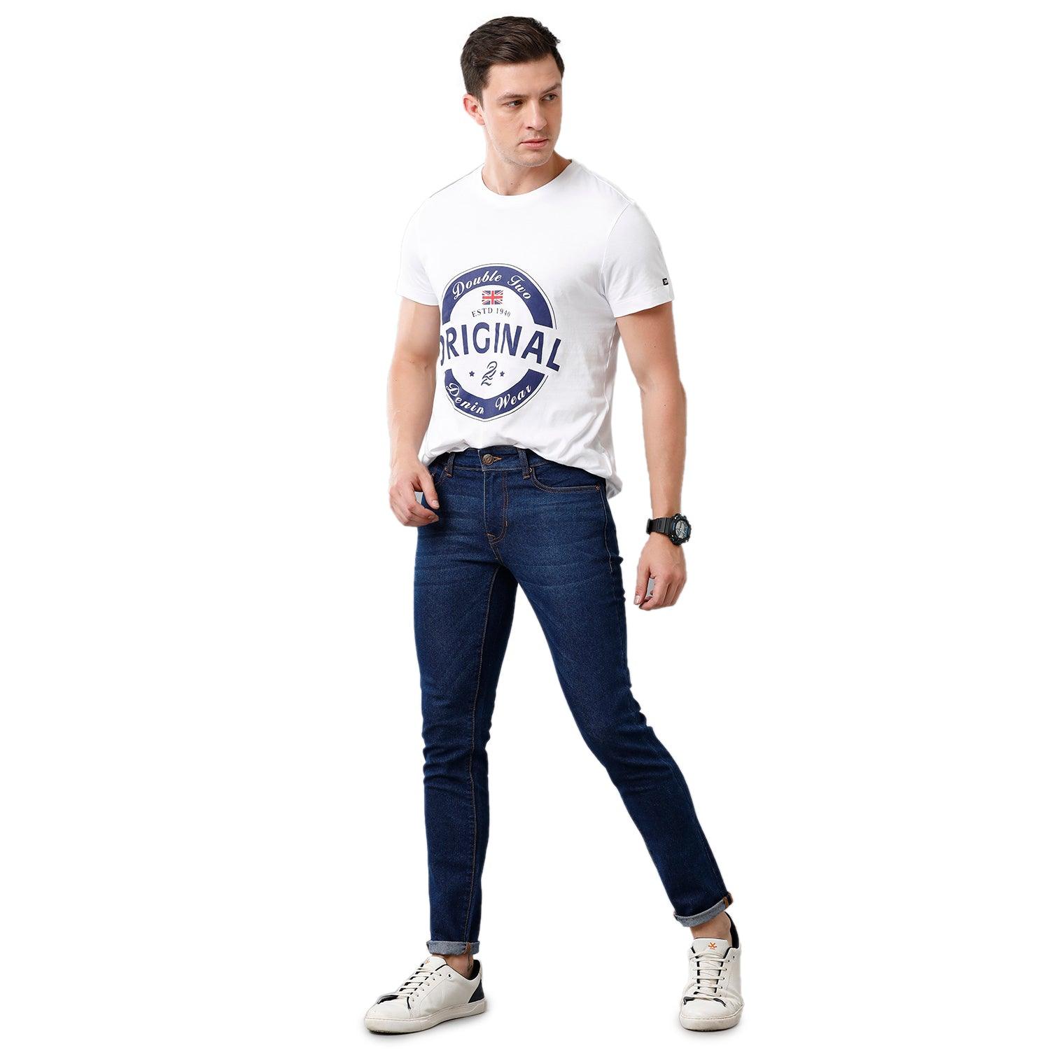 Blue Solid Jeans Lean Fit - Double Two