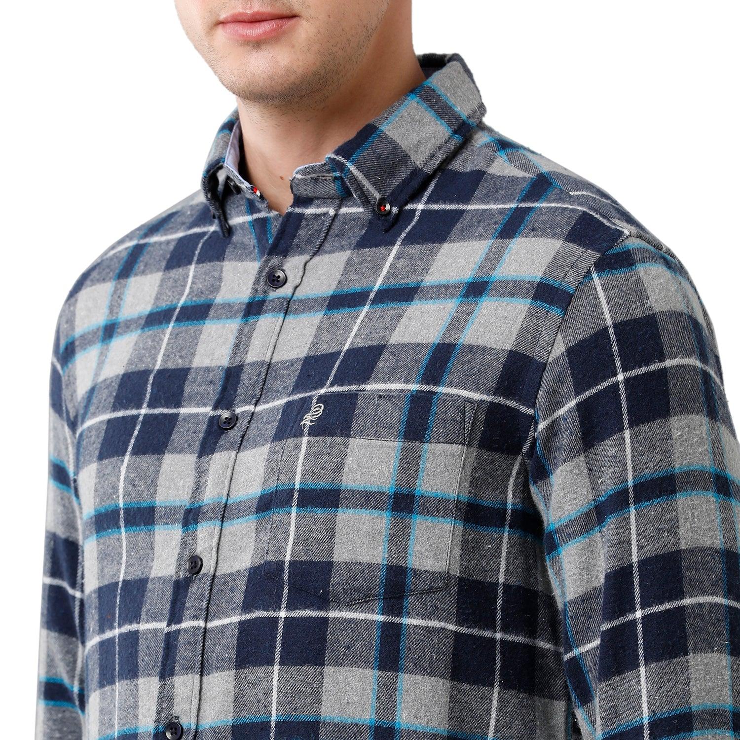 Men Slim Fit Checks Button Down Collar Casual Shirt